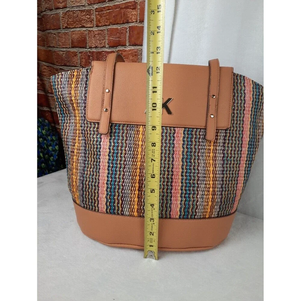 Anne Klein Straw Striped Woven Tote Bag